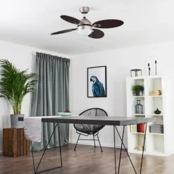 hofstein Ventilateur de plafond Nicosia Bois foncé, Nickel mat, 1 lumière