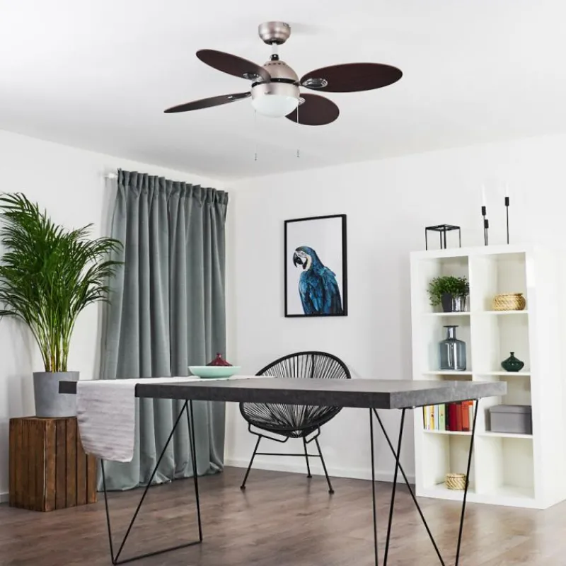 hofstein Ventilateur de plafond Nicosia Bois foncé, Nickel mat, 1 lumière