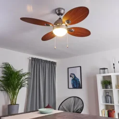 hofstein Ventilateur de plafond Nicosia Bois foncé, Nickel mat, 1 lumière