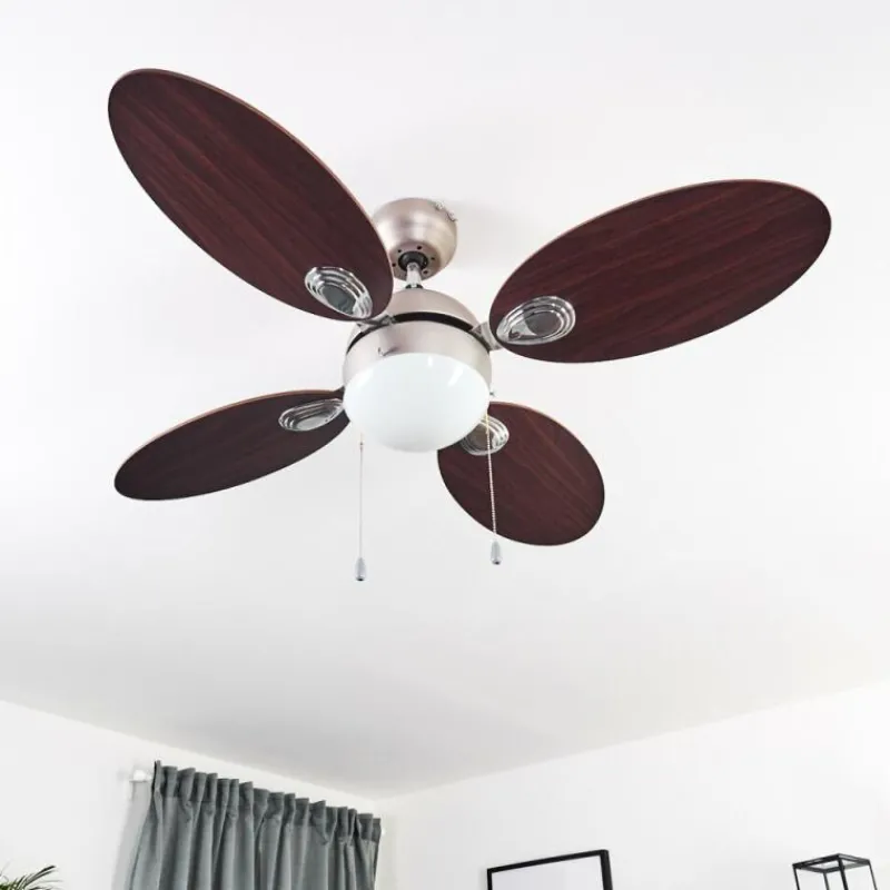 hofstein Ventilateur de plafond Nicosia Bois foncé, Nickel mat, 1 lumière