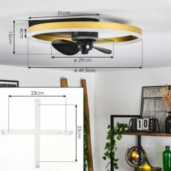 hofstein Ventilateur de plafond Oleiro LED Or, Noir, Blanc, 1 lumière, Télécommandes