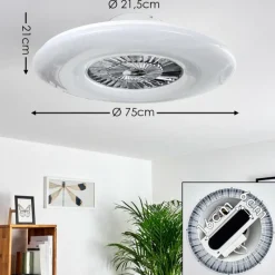 hofstein Ventilateur de plafond Petrovac LED Chrome, Blanc, 1 lumière, Télécommandes