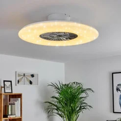 hofstein Ventilateur de plafond Petrovac LED Chrome, Blanc, 1 lumière, Télécommandes