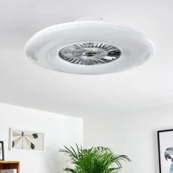 hofstein Ventilateur de plafond Petrovac LED Chrome, Blanc, 1 lumière, Télécommandes