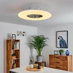 hofstein Ventilateur de plafond Petrovac LED Chrome, Blanc, 1 lumière, Télécommandes