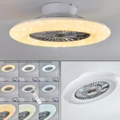hofstein Ventilateur de plafond Petrovac LED Chrome, Blanc, 1 lumière, Télécommandes