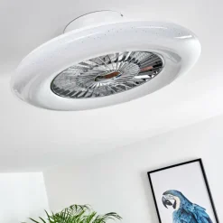 hofstein Ventilateur de plafond Petrovac LED Chrome, Blanc, 1 lumière, Télécommandes