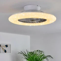 hofstein Ventilateur de plafond Petrovac LED Chrome, Blanc, 1 lumière, Télécommandes