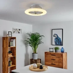 hofstein Ventilateur de plafond Piraeus LED Titane, Blanc, 1 lumière, Télécommandes