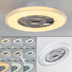hofstein Ventilateur de plafond Piacenza LED Chrome, Blanc, 1 lumière, Télécommandes