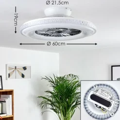 hofstein Ventilateur de plafond Piacenza LED Chrome, Blanc, 1 lumière, Télécommandes