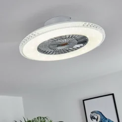 hofstein Ventilateur de plafond Piacenza LED Chrome, Blanc, 1 lumière, Télécommandes