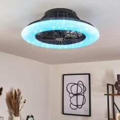 hofstein Ventilateur de plafond Pireaus LED Noir, 1 lumière, Télécommandes, Changeur de couleurs