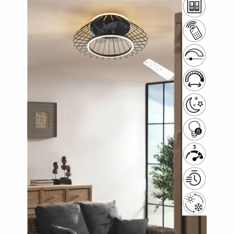 Luminaires Reality Ventilateur de plafond Reality KARLSBORG LED Noir, 1 lumière, Télécommandes