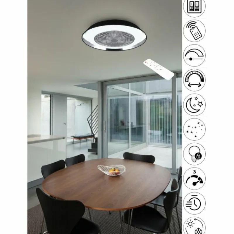 Luminaires Reality Ventilateur de plafond Reality VARBERG LED Noir, 1 lumière, Télécommandes