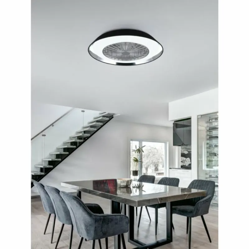 Luminaires Reality Ventilateur de plafond Reality VARBERG LED Noir, 1 lumière, Télécommandes