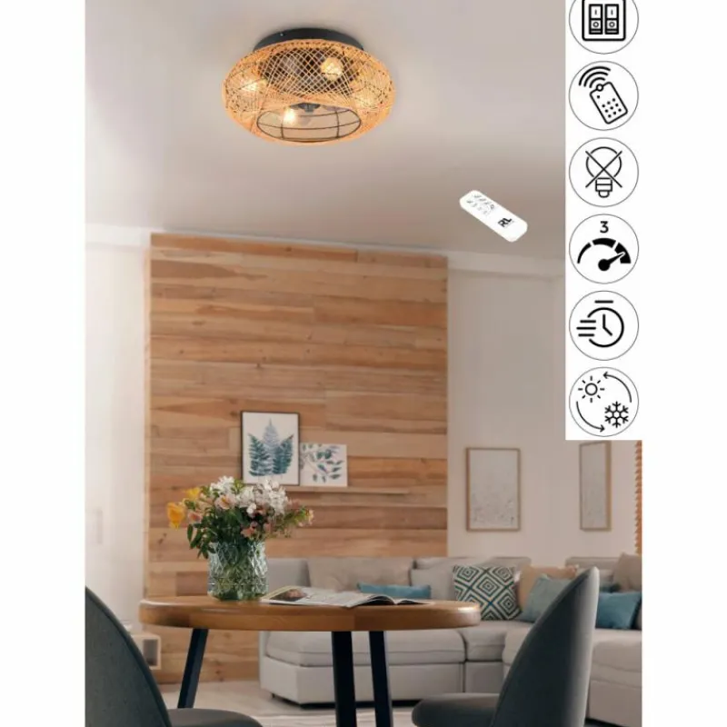 Luminaires Reality Ventilateur de plafond Reality LILLESAND Noir, 4 lumières, Télécommandes