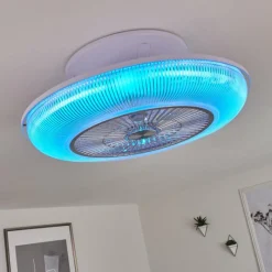 hofstein Ventilateur de plafond Riccione LED Blanc, 1 lumière, Télécommandes, Changeur de couleurs