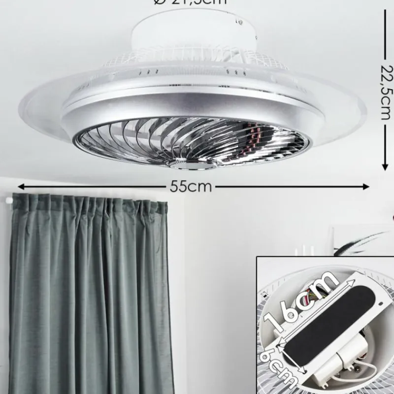 hofstein Ventilateur de plafond Tamworth LED Argenté, Transparent, 1 lumière, Télécommandes