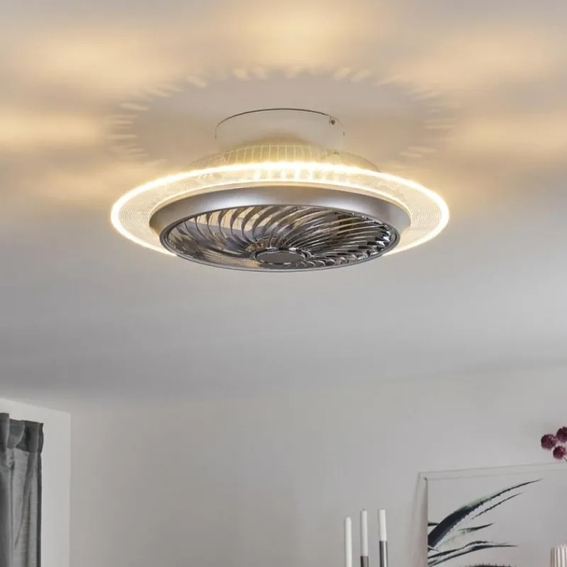 hofstein Ventilateur de plafond Tamworth LED Argenté, Transparent, 1 lumière, Télécommandes