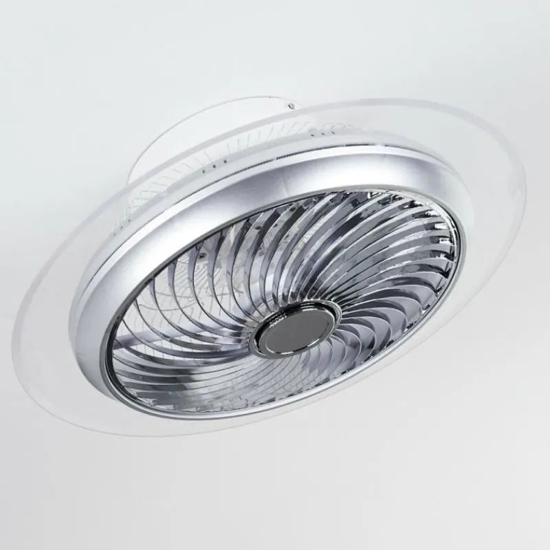 hofstein Ventilateur de plafond Tamworth LED Argenté, Transparent, 1 lumière, Télécommandes