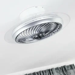 hofstein Ventilateur de plafond Tamworth LED Argenté, Transparent, 1 lumière, Télécommandes