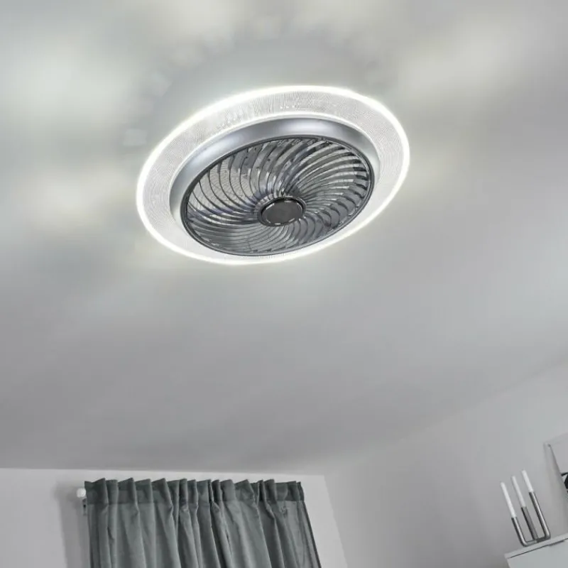 hofstein Ventilateur de plafond Tamworth LED Argenté, Transparent, 1 lumière, Télécommandes