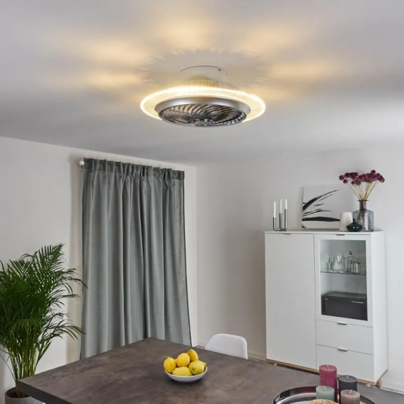 hofstein Ventilateur de plafond Tamworth LED Argenté, Transparent, 1 lumière, Télécommandes