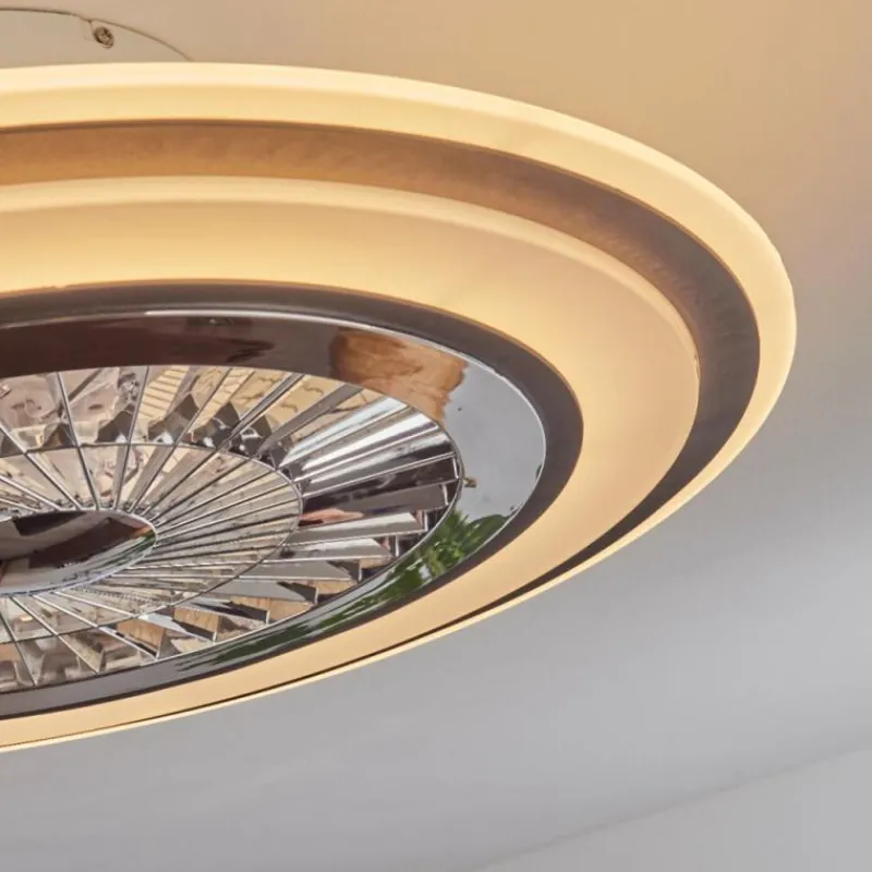 hofstein Ventilateur de plafond Terradura LED Chrome, Noir, Blanc, 1 lumière, Télécommandes