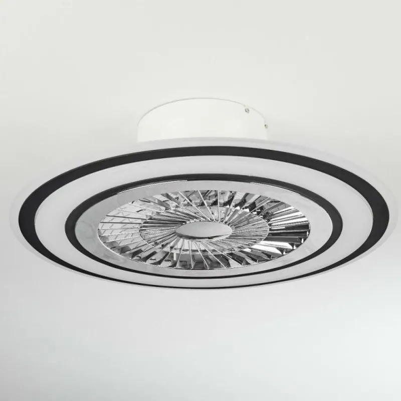 hofstein Ventilateur de plafond Terradura LED Chrome, Noir, Blanc, 1 lumière, Télécommandes