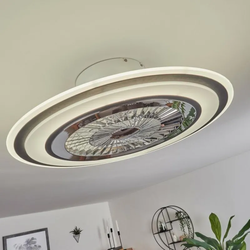 hofstein Ventilateur de plafond Terradura LED Chrome, Noir, Blanc, 1 lumière, Télécommandes