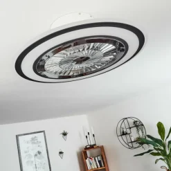 hofstein Ventilateur de plafond Terradura LED Chrome, Noir, Blanc, 1 lumière, Télécommandes