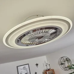 hofstein Ventilateur de plafond Terradura LED Chrome, Blanc, 1 lumière, Télécommandes