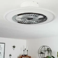 hofstein Ventilateur de plafond Terradura LED Chrome, Blanc, 1 lumière, Télécommandes