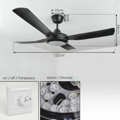hofstein Ventilateur de plafond Tjerne LED Noir, 1 lumière