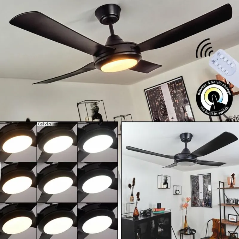 hofstein Ventilateur de plafond Tjerne LED Noir, 1 lumière, Télécommandes