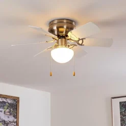 hofstein Ventilateur de plafond Trillo Gris, Nickel mat, Blanc, 1 lumière