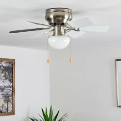 hofstein Ventilateur de plafond Trillo Gris, Nickel mat, Blanc, 1 lumière