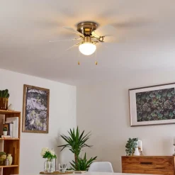 hofstein Ventilateur de plafond Trillo Gris, Nickel mat, Blanc, 1 lumière