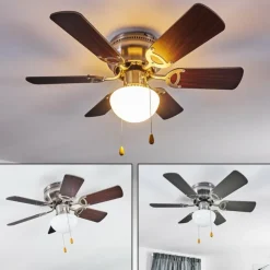 hofstein Ventilateur de plafond Trillo Gris, Bois clair, Nickel mat, 1 lumière