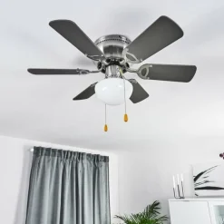 hofstein Ventilateur de plafond Trillo Gris, Bois clair, Nickel mat, 1 lumière