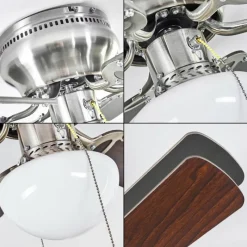 hofstein Ventilateur de plafond Trillo Gris, Bois clair, Nickel mat, 1 lumière