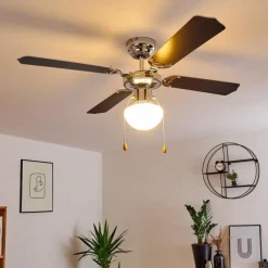 hofstein Ventilateur de plafond Valletta Chrome, Noir, Blanc, 1 lumière