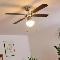 hofstein Ventilateur de plafond Valletta Chrome, Noir, Blanc, 1 lumière