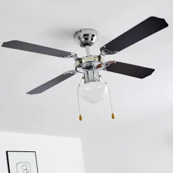 hofstein Ventilateur de plafond Valletta Chrome, Noir, Blanc, 1 lumière