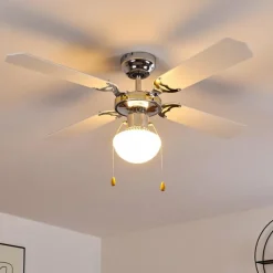 hofstein Ventilateur de plafond Valletta Chrome, Noir, Blanc, 1 lumière