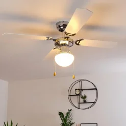 hofstein Ventilateur de plafond Valletta Chrome, Noir, Blanc, 1 lumière