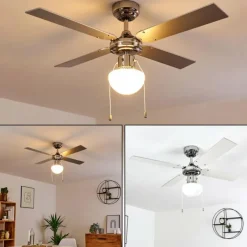 hofstein Ventilateur de plafond Valletta Chrome, Argenté, Blanc, 1 lumière