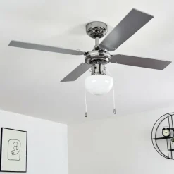 hofstein Ventilateur de plafond Valletta Chrome, Argenté, Blanc, 1 lumière