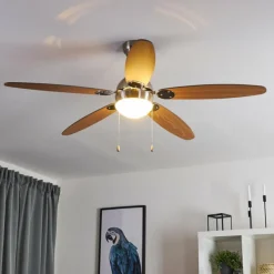 hofstein Ventilateur de plafond Valeria Chrome, Bois clair, Nickel mat, 1 lumière